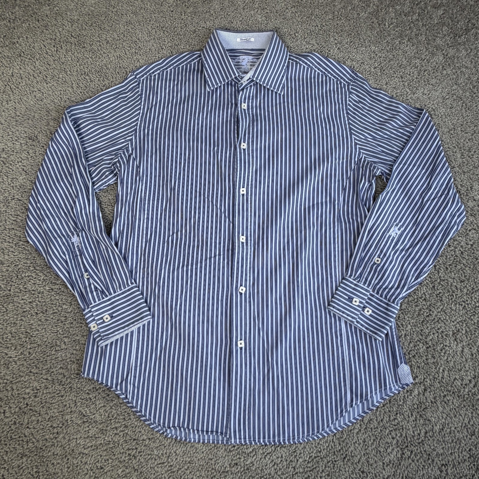 Bugatchi Shirt Mens L Blue Striped Long Sleeve Shaped Fit Button Front Casual